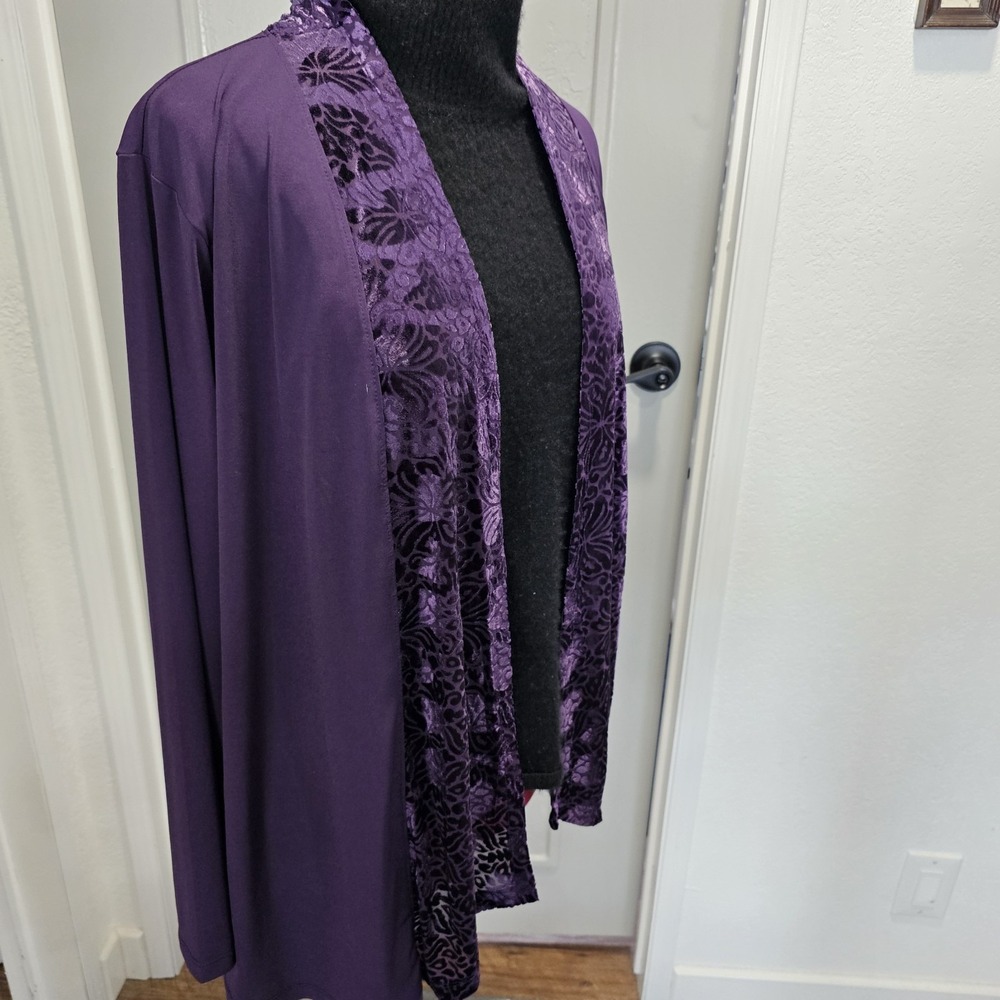 Christopher & Banks Purple Open Front Cardigan L NWT Burnout Velvet Trim Long Sl - Picture 2 of 14